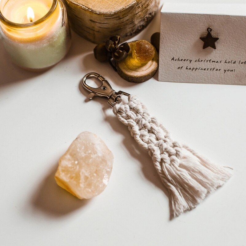 Macrame Keychains Boho Woven Bag Charms with Tassels Handcrafted Accessories for Car Key Purse Phone Unique Decoration Ornaments