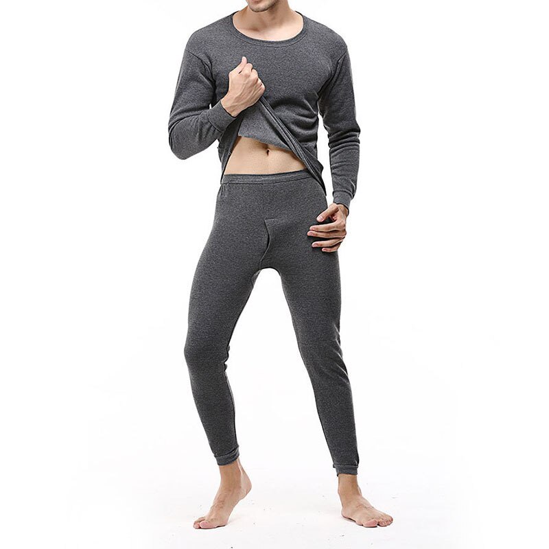 2pcs Autumn Winter Men's Clothing Inner Wear Sleepwear Pajama Tops+Pants Thermal Underwear Set