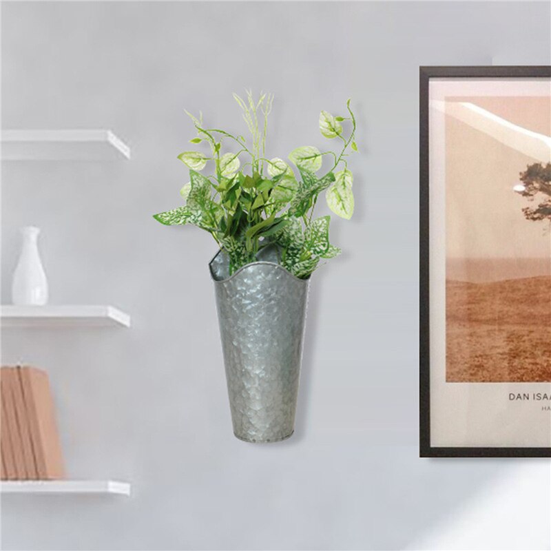 Wrought Iron Barrel Shaped Vase Wall Hanging Solid Color Empty Flower Pot for Home Decoration