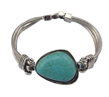 Tibetan Metal silvecolor Turquoises Bracelets Bangles Women Men Jewelry Bohemian Snake Chain Green Stone Flower Big Bracelet Arm: 0656 Bracelet