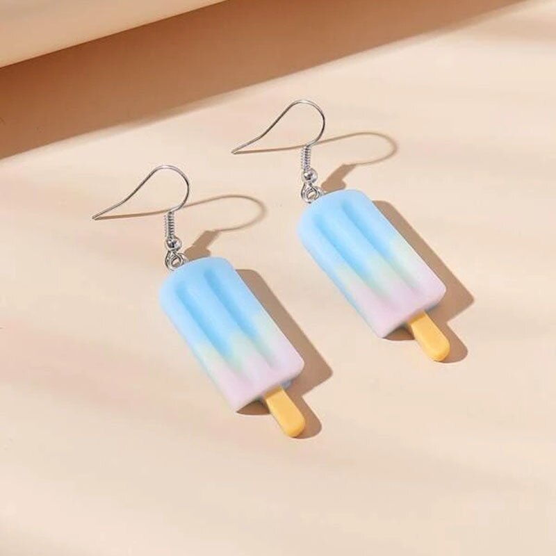 Pendientes colgantes de acrílico para niña, aretes llamativos de Medusa, cangrejo rosa, accesorios de , de cumpleaños: blue popsicle