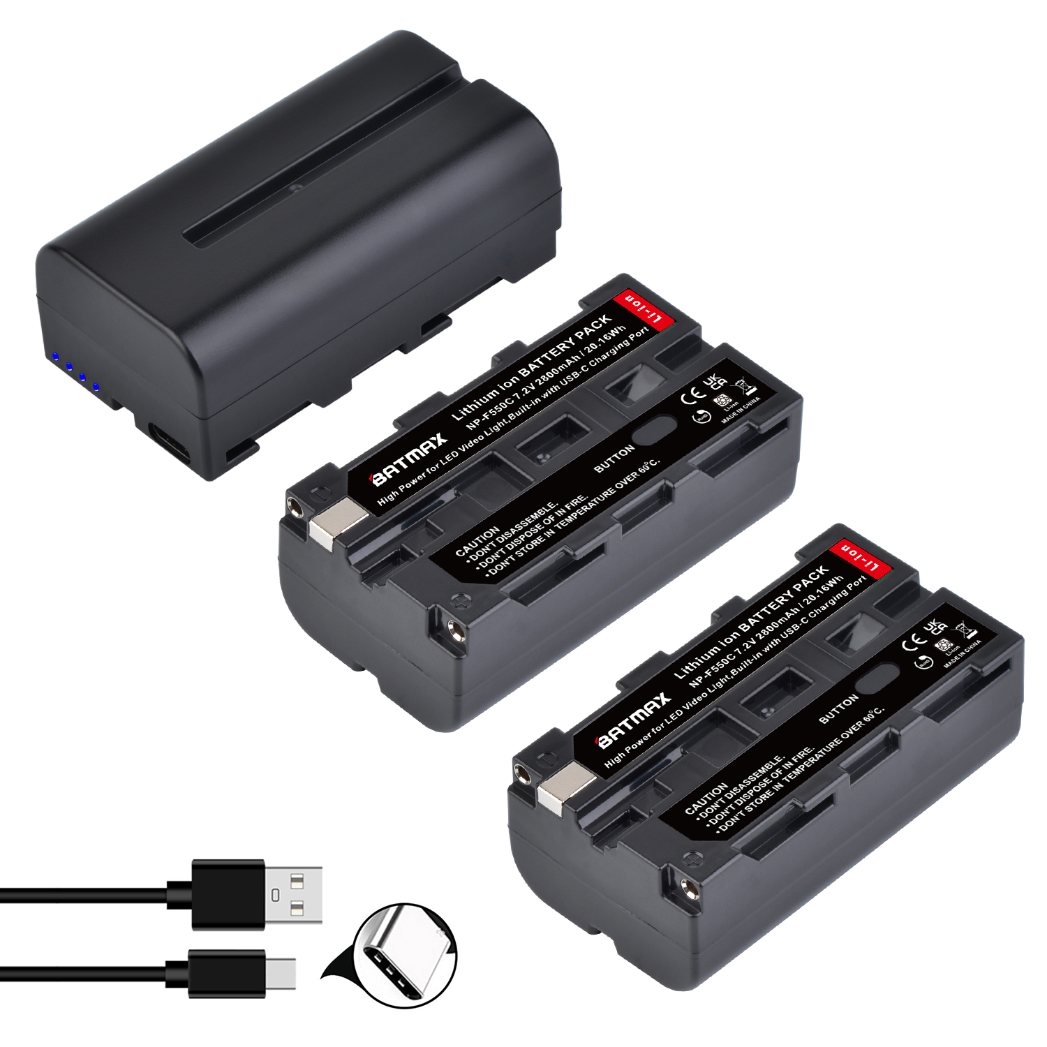 2800 mah innebygd usb-c ladeport batteri for np -f330 np-f530 np f550 np-f570 np-f750 led videolampe fotograferingsbelysning: Blå