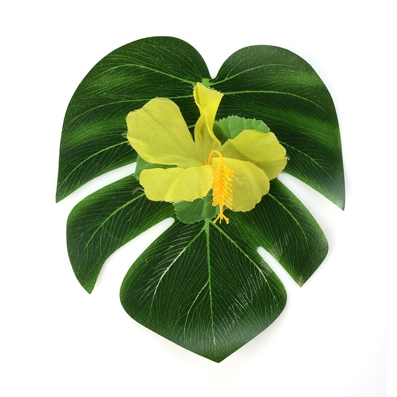 54Pcs/set Party Decor Supplies Tropical Palm Leaves Hibiscus Flowers Simulation Leaf For Hawaiian Jungle Beach Party DIY Decor