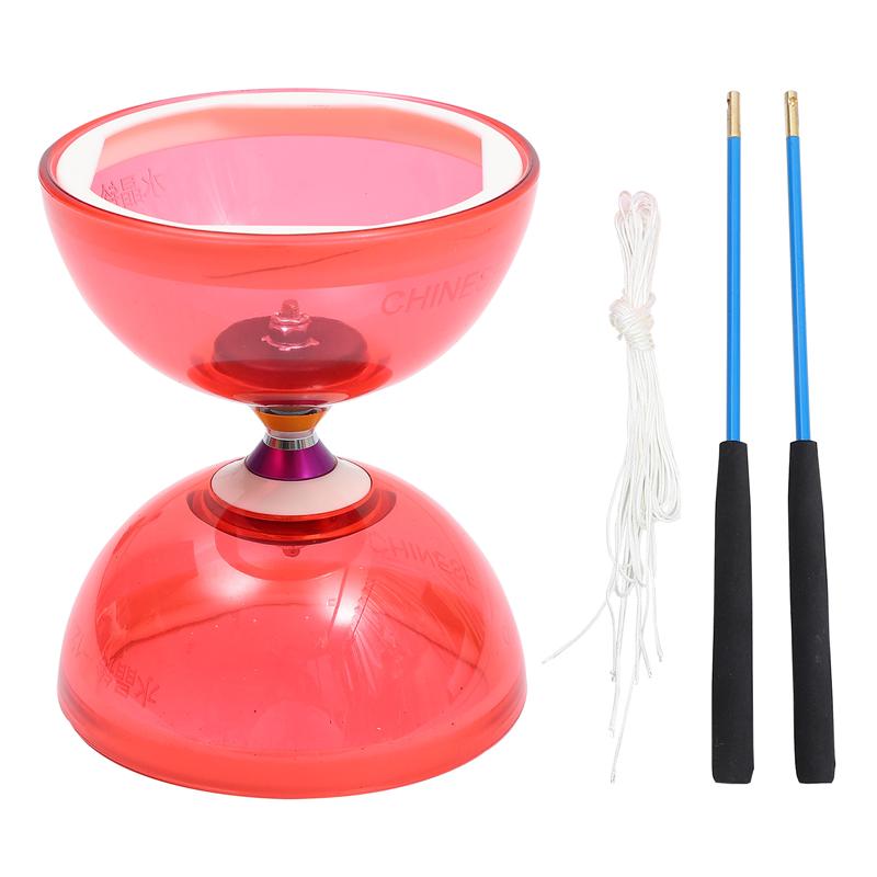 Yoyo chinois, jeu de roulement de diable, ensemble de roulement de Yoyo chinois Kongzhu Yo-Yo avec bâtons à main et jouet de jonglerie à cordes: Red