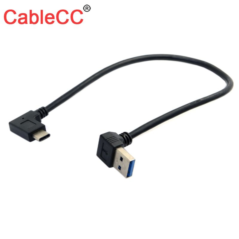 Cablecc 30cm vändbar usb 3.1 typ c usb-c vinklad till nedvinklad 90 grader en handatakabel för laptop &amp; surfplatta &amp; telefon