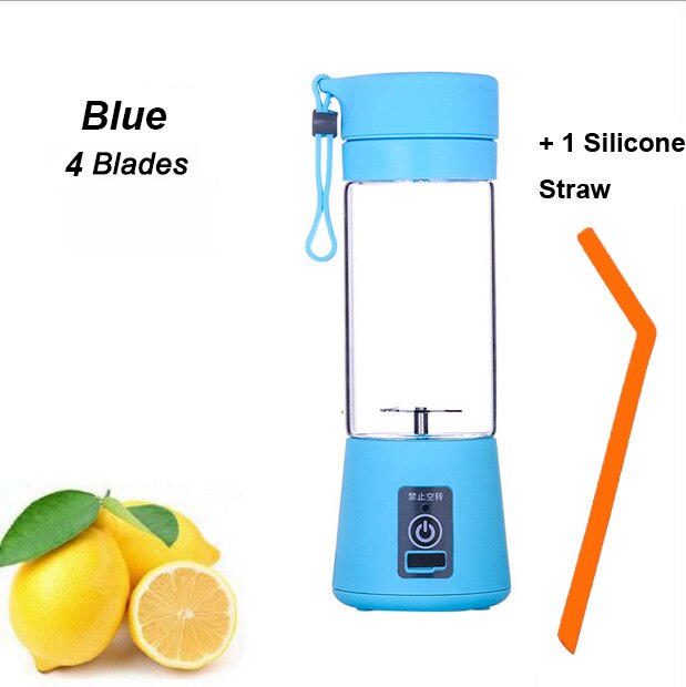 Multi Functionele Mini Draagbare 6 Blades Elektrische Juicer Mixer Usb Oplaadbare Huishoudelijke Sap Blender Fruit Koken Machine: 4 Blades Blue