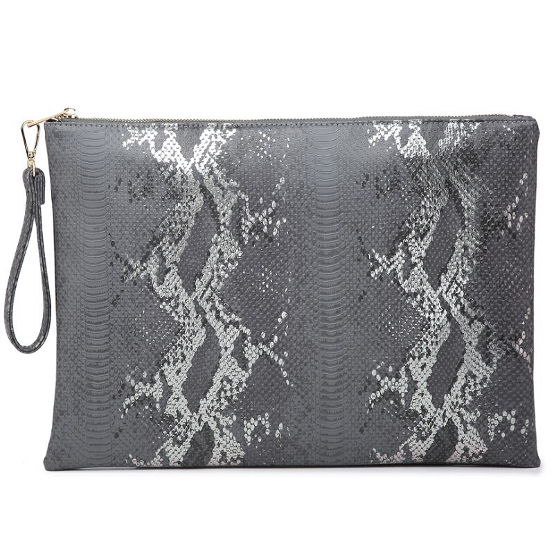 Ostrich Maroon Leather Clutch Handbag Python Women Laptop Bag For Macbook Pouch Bag With Short Wristlet: S-G Gray Large