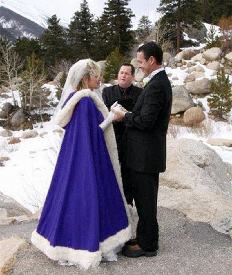 Ivoor wit rood Cape Bridal Wedding Mantel Wedding shawl Kapmantel Jassen Wraps Faux Fur Mantles muff Gratis Hand warmer: Blauw