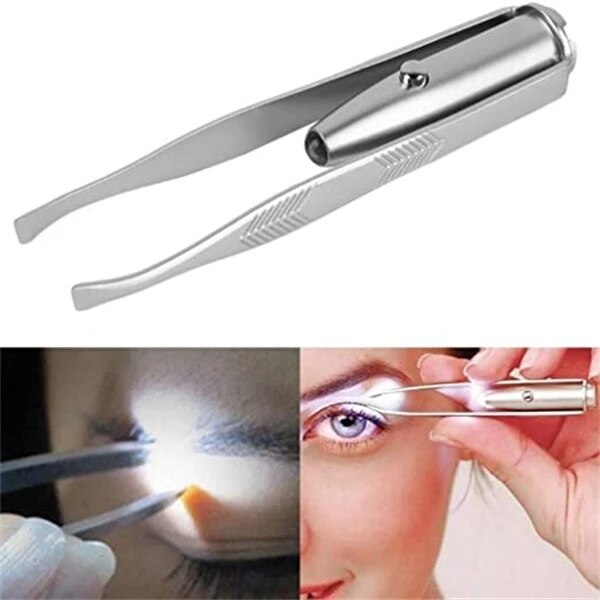 1 PC de LED de acero inoxidable Clip para ceja pinzas pelo eliminación iluminación LED pestañas Clip herramientas de maquillaje Facial cabello cejas pestañas: Default Title