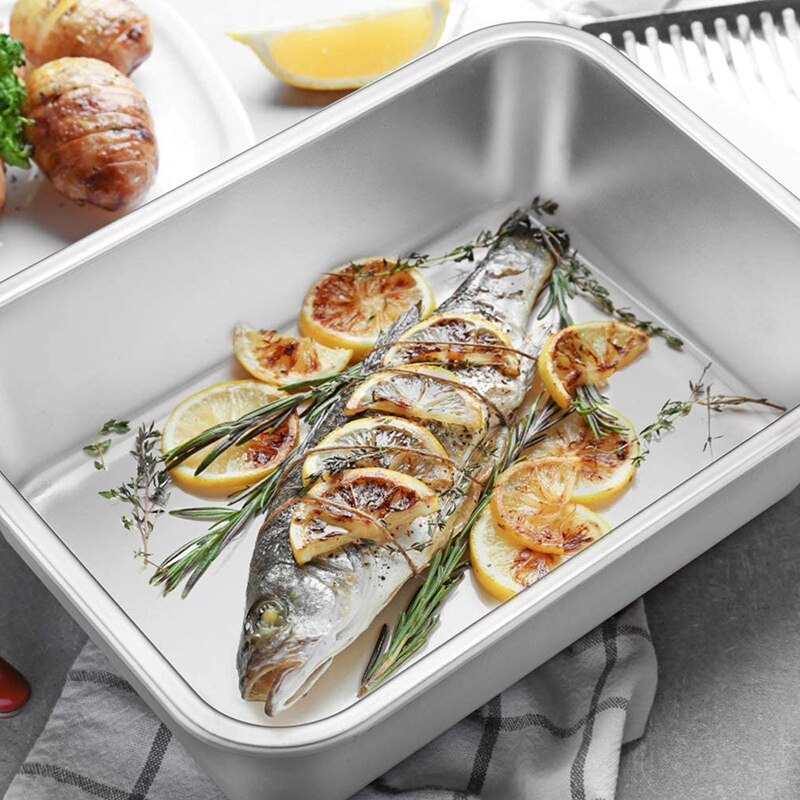 Lasagna Pan Set of 2, Rectangular Deep Cake Baking Pans, Large Roaster Baking Dish Stainless Steel, 36X27X7Cm, Non-Toxic & Heavy