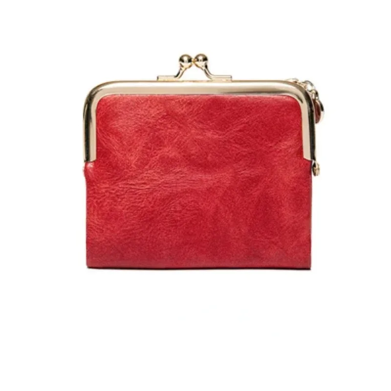 Women's Wallet Short Bifold Retro Multifunction Coin Purse with Zip and Kiss Lock Green PU Leather Female Short Purses: Red