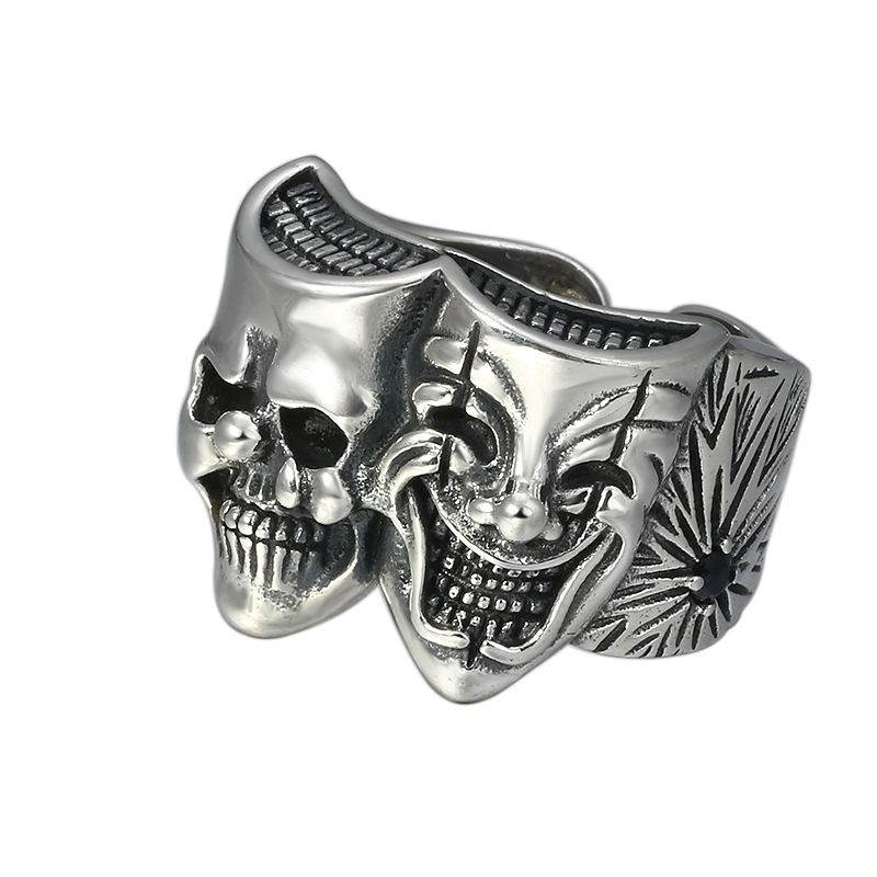Anillo Retro de dos caras Joker para hombre, Color plateado, Punk, gótico, ajustable, Rock, hecho a mano, Hiphop, accesorios de joyería Unisex,: Default Title