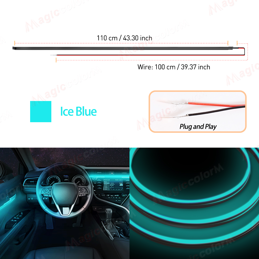 EL Wire Car LED Ambient Light Car Interior Decorative Lamp For Universal DIY Flexible Hidden Cuttable Colour Acrylic Strip 110cm: Warm White
