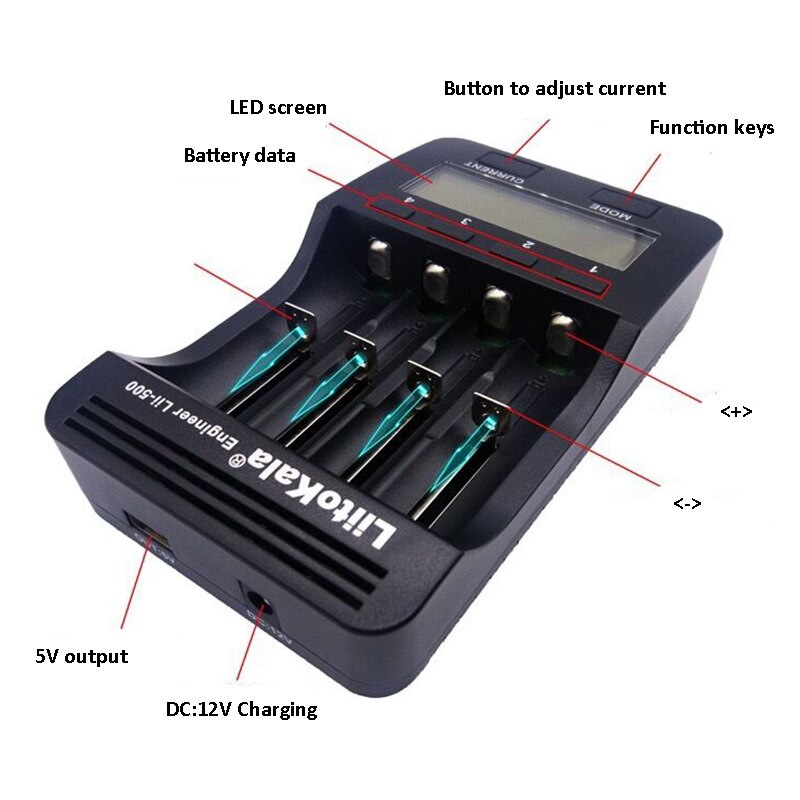 Liitokala Lii-500 Batterij Lader Met Lcd-scherm + 12V2A Adapter + Auto Chаrger 3.7V/1.2V Aa/aaa 18650/26650/16340/14500/10440/18500