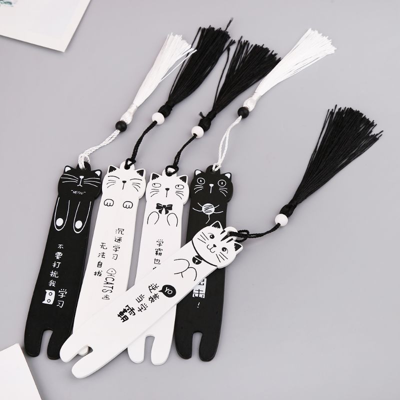 Cute Cartoon Wooden Bookmark Book Page With Tassel Student Stationery School Q1JC