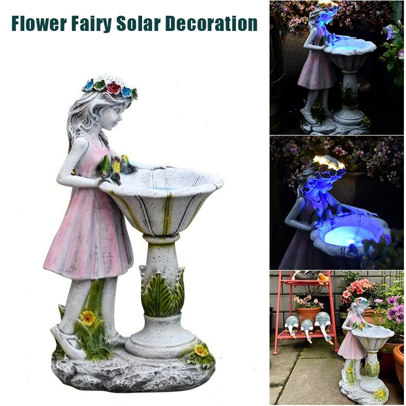 Flower Fairy Solar Decoration Resin Garden Statue Solar Power Glow in the Dark Yard Outdoor Sculpture GQ
