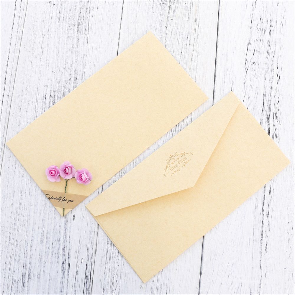 2 uds sobres de flores secas Vintage con letras tarjetas postales de papel cubierta de tarjeta de felicitación papelería Linda invitación de de boda: YELLOW