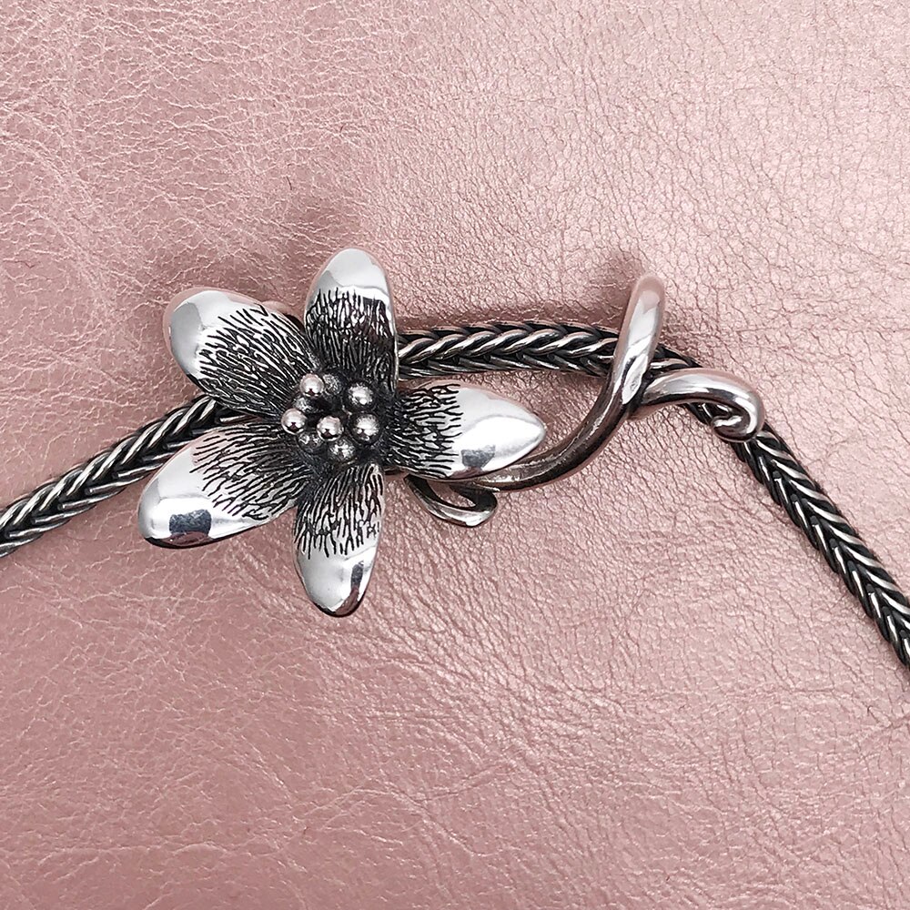 Genuine 925 Sterling Silver Not Original Flower Troll Anemone Pendant Fit European Bracelet Necklace Rose Jewelry