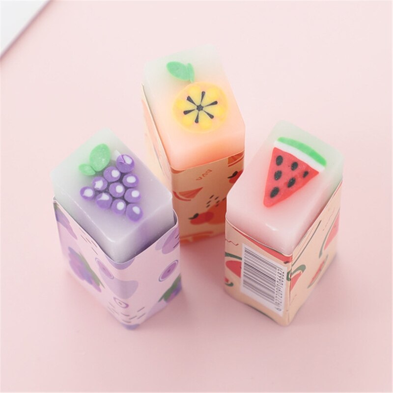 3 uds fruta de goma suave de goma para borrar de estudiante plastilina para dibujo lápiz goma suministros para arte de papelería