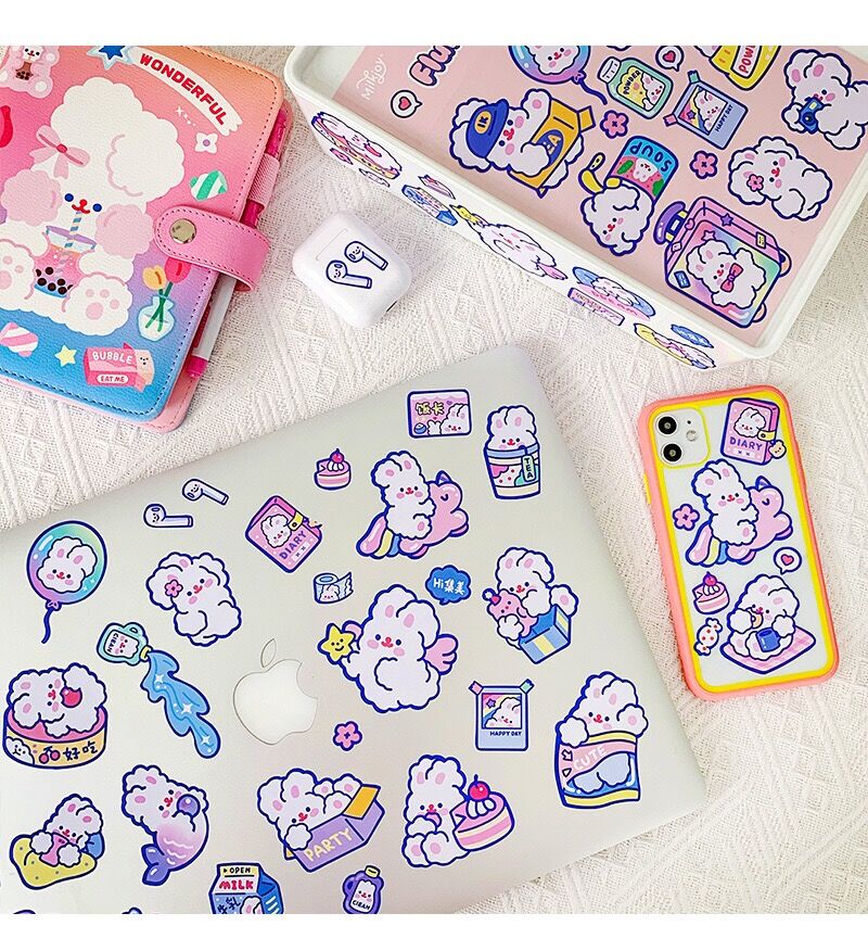 2Pages mignon bricolage Post autocollant pochette d'ordinateur tasse autocollants dessin animé lapin autocollant bagage étiquette autocollant accessoire journal Scrapbooking