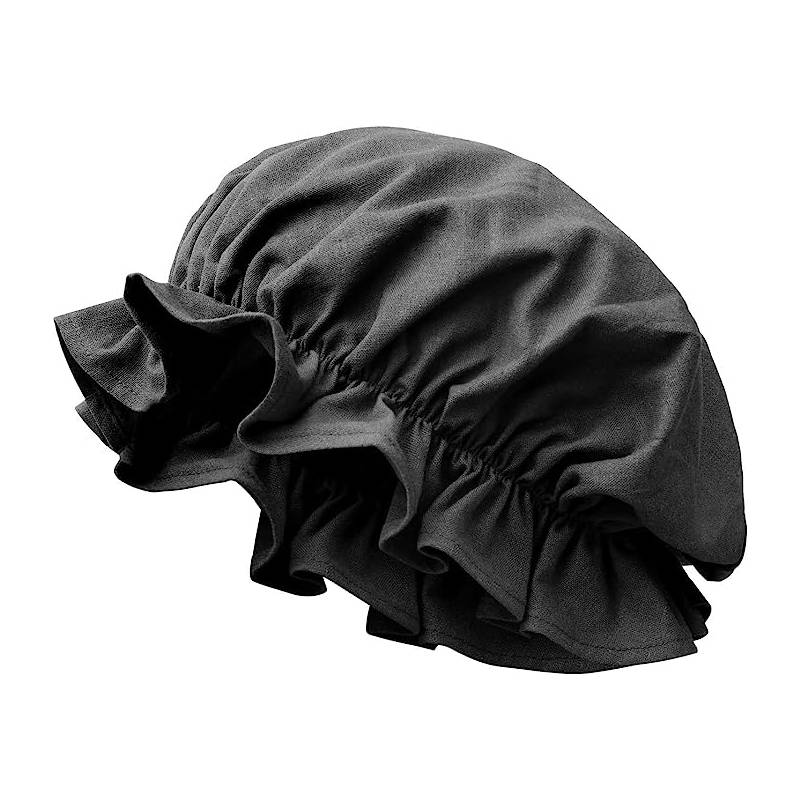 DAZCOS Mittelalterliche Leinen-Rüschen-Mütze mit elastischem historischen Kopfschmuck und Falten, traditioneller Hut, Renaissance-Kapuze für Larp: Black