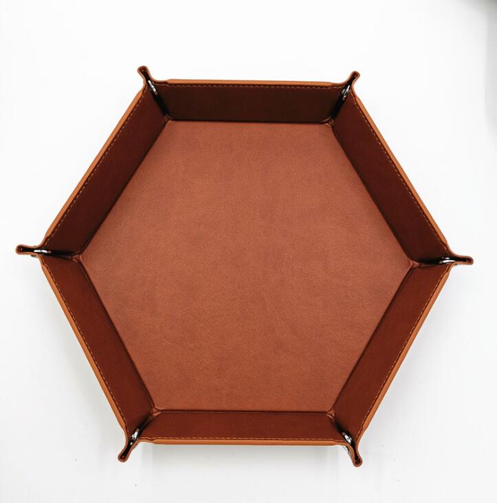 Hexagon Opvouwbare Dobbelstenen Draagbare Vouwen Dobbelstenen Rolling Lade Houder Doos Dice Game Opslag Kantoor Thuis Desktop Toetsen Potlood Organisator: Brown