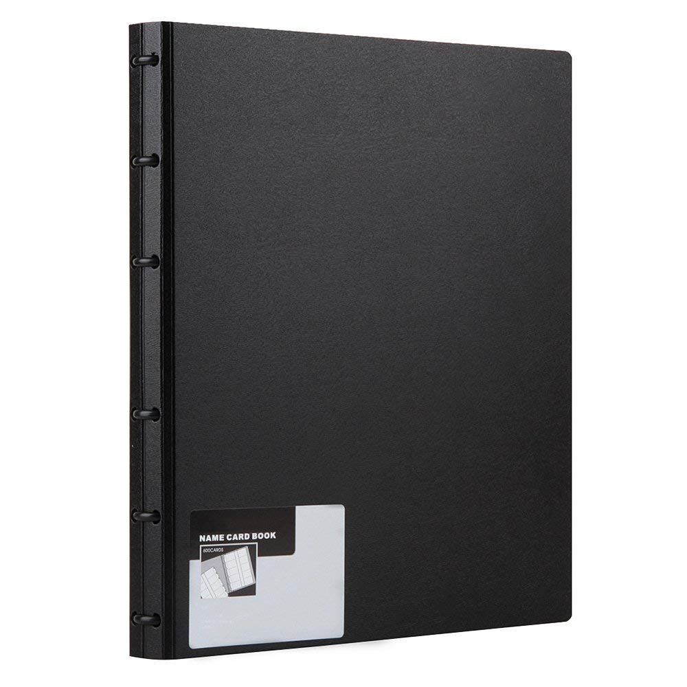 MyLifeUNIT, libro de tarjetas de visita de alta capacidad, página ajustable, soporte de Tarjeta De Nombre resistente al agua, capacidad de 600 tarjetas de visita: Black