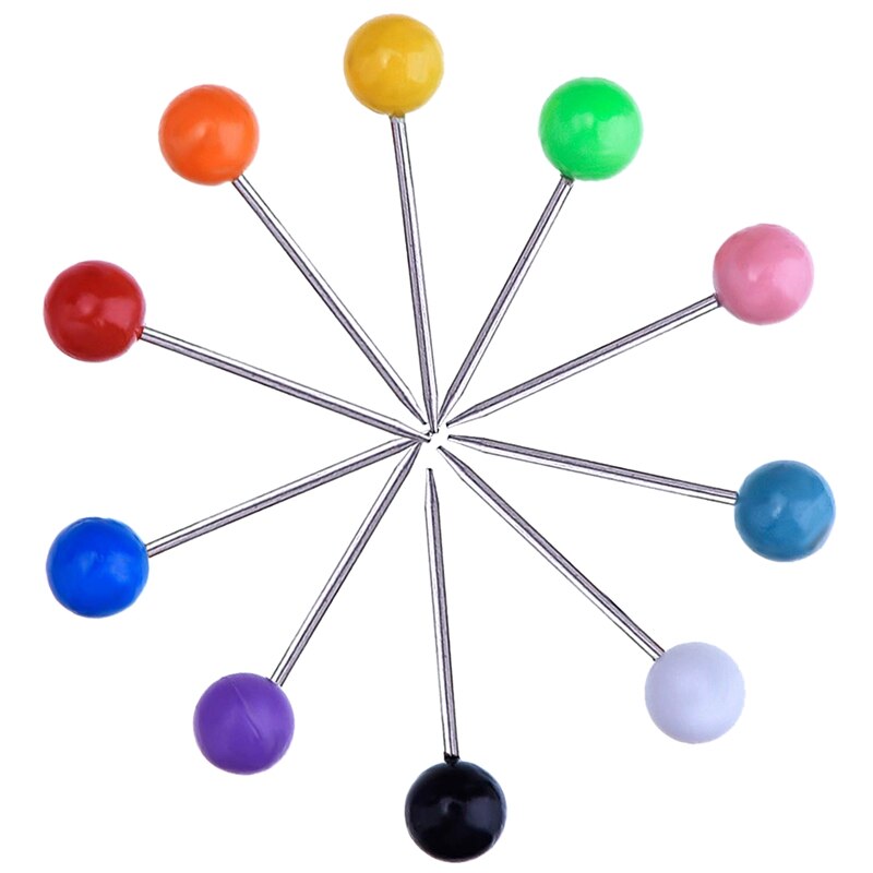 Push pins 600- tælle kort stifter markering pins 1/8- tommer plast perler hoved, med stål punkt 10 forskellige farver