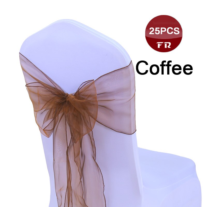 25pc farverige organza sløjfer vævet tyl rulle bryllupsfest dekoration bordløber organza gaze stol sashes sløjfe: Kaffe