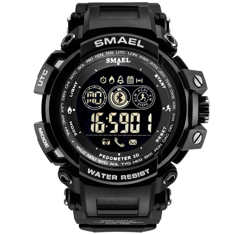 Smael Higth Men Digital Wristwatches Led Display Smael Watch Clock Sport Watches Blutooth Smart 8018 Wtaerproof: Black