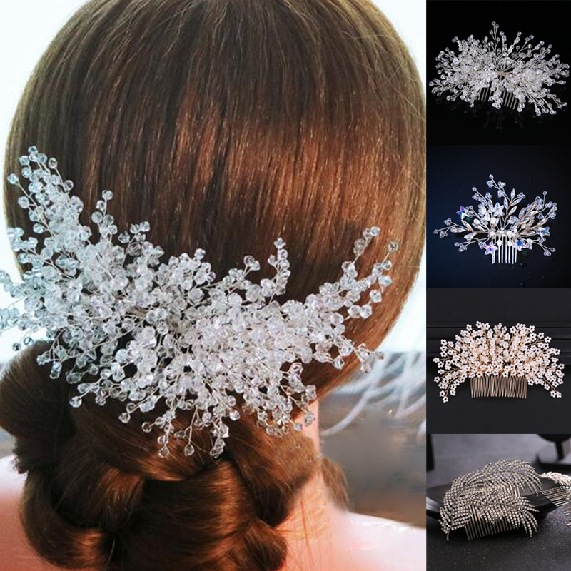 Horquillas para el pelo de cristal con flor de perla, peine lateral, tocado para de boda, dama de honor, novia, accesorios para el cabello