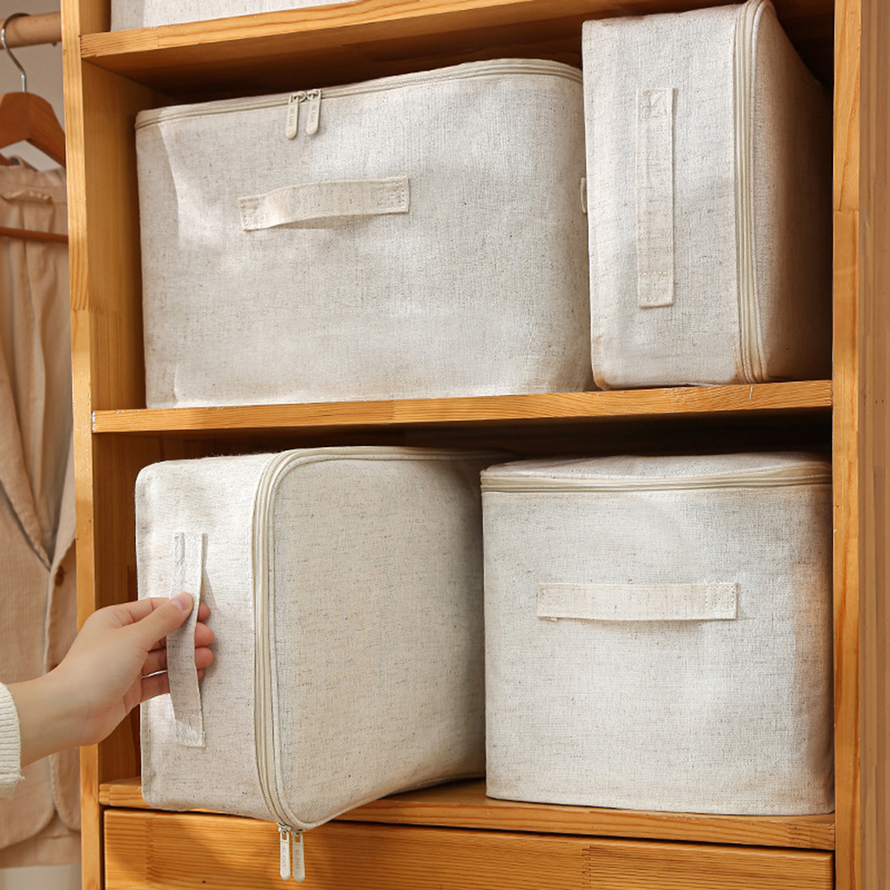 White Storage Boxes Universal Cotton & Linen Storage Bin Dustproof Clothes Quilt Organizing Box With Handle For Living Room