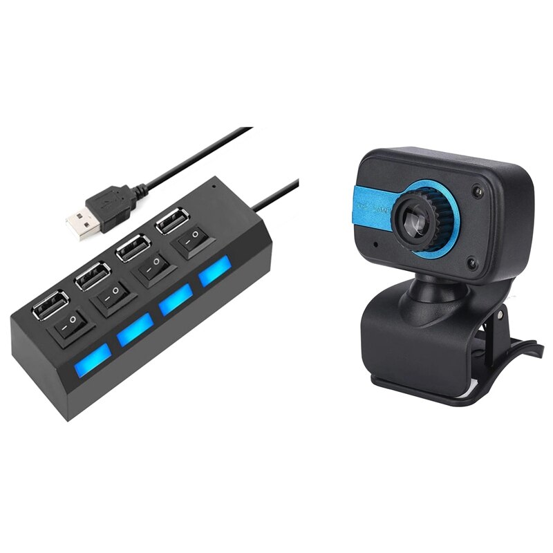 1 Stck 4 Häfen USB Hub Splitter mit 4 AUF/aus Schalter & 1 Stck Video Webcam Gebaut-in Mikrofon 360 Grad Drehung