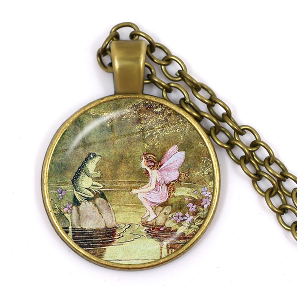 Nouvelle chaîne artisanale Vintage grenouille fée pendentif collier verre Cabochon femmes charme bijoux colares e correntes feminino