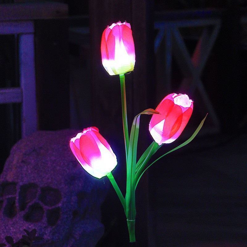 Lámpara decorativa de jardín con forma de flor de tulipán alimentada por energía Solar, iluminación de paisaje exterior única para camino de jardín, luces de estaca para césped N01: Rojo / 6-10 W