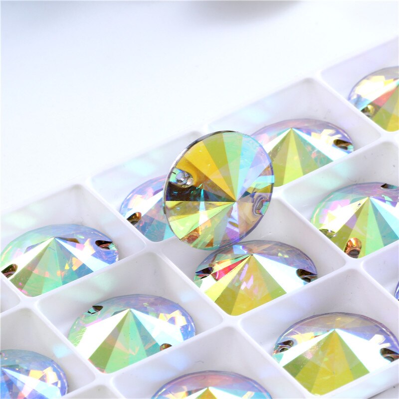 Diamantes de imitación redondos de resina para coser, cristales AB plateados con reverso plano, piedras Strass para ropa, accesorios para zapatos, 7 tamaños