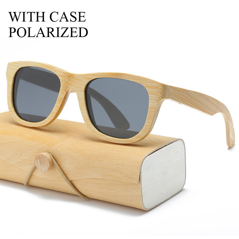 Gafas de sol polarizadas de madera de bambú cuadrado para hombre y mujer, gafas de sol Polaroid para hombre y mujer, gafas de sol retro hechas a mano de color rosa: 1501KP C26 CASE