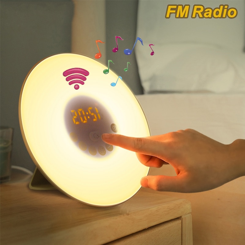 Slaapkamer Licht Wake-up Digitale Wekker Simuleren Natuurlijke Geluid Zonsopgang En Zonsondergang LED Wake-up Lamp Touch controle Met FM Radio