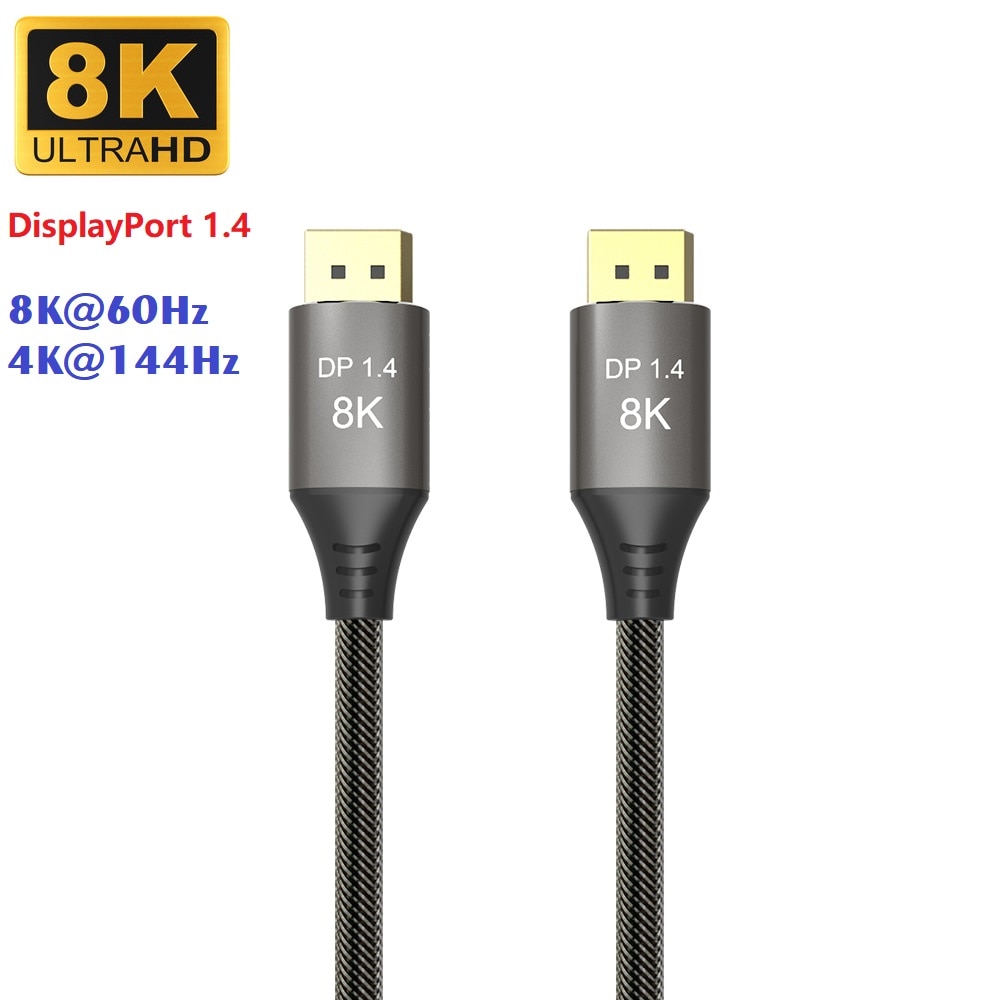 8K DisplayPort Cable DisplayPort 1.4, DP1.4 Cable, DP 8K 7680x4320 @60Hz, 4K@144Hz, 3D, HDR 4:4:4, HDCP for PC, Laptop, HDTV
