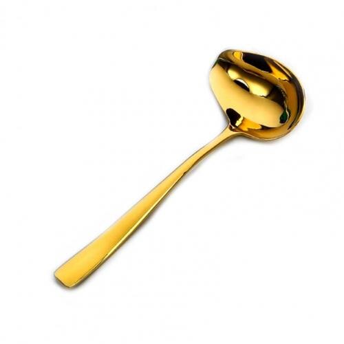 Cuchara para goteo de salsa, bote seguro de borde suave, cucharón de sopa, utensilios de cocina de acero inoxidable, cuchara para sopa: Golden