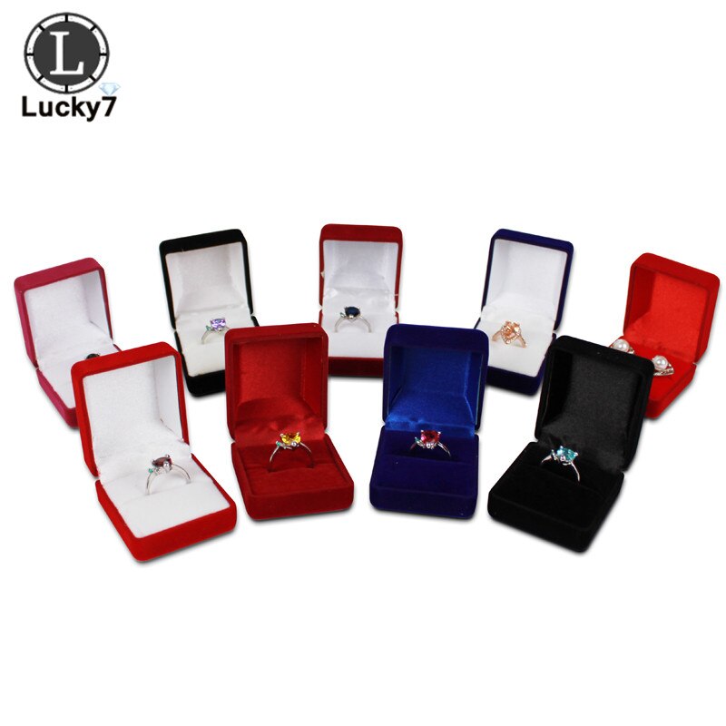 Fluwelen Ring Box 9 Kleur Ruit Case Engagement Bruiloft Sieraden Dozen Houder Voor Lover