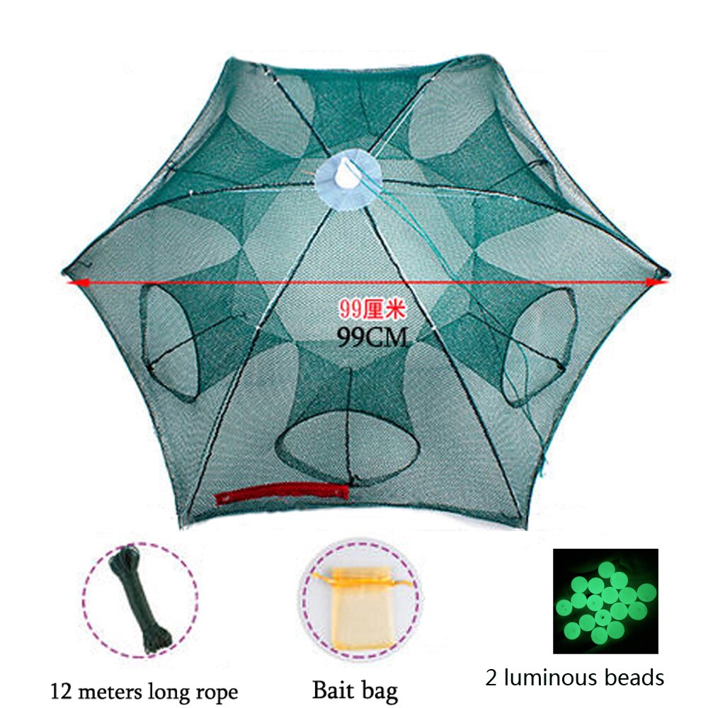 Automatic Foldable 4-20 Hole Fishing Net Portable Nylon Catch Fish Trap Net For Fish Shrimp Crab Cast Mesh Fishing Network Tool: B- 6 Holes