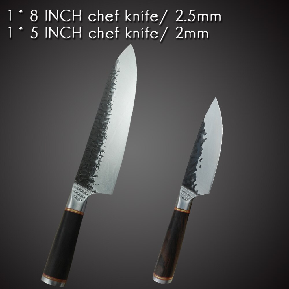 Handmade Forged Cleaver Butcher Knife 8 INCH Slaughter Chopping Cutting Bone Stainless Steel 5CR15 Knife Camping Hiking Tool: 2PCS SET-G