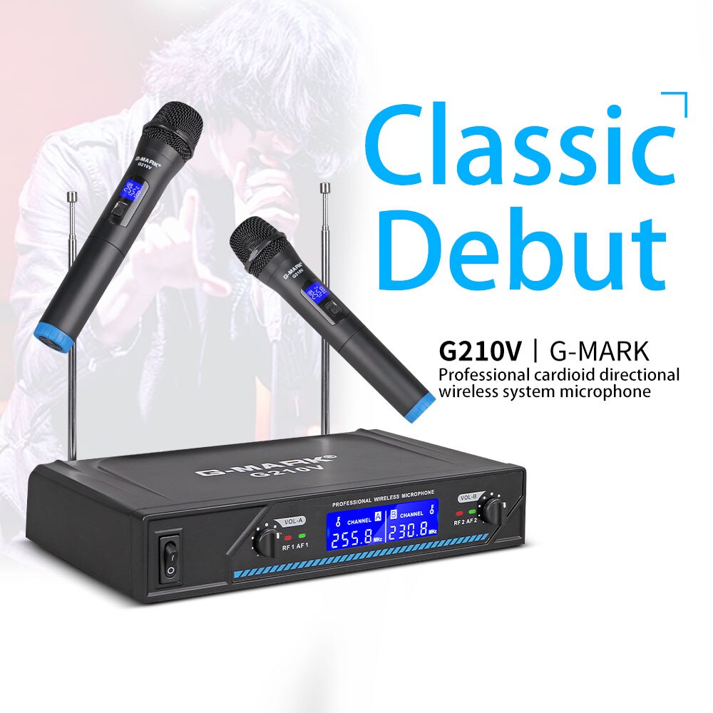 Micrófono inalámbrico G-MARK G210V, dispositivo de 2 canales para Karaoke, micrófono de mano para , canto, espectáculo en Iglesia y hogar