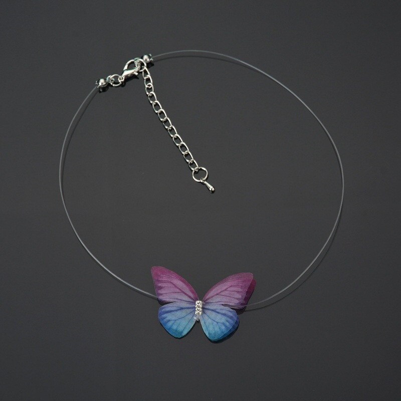 Neue Frauen Kristall Bunte 3D Garn Schmetterling Chocker Unsichtbare Fishline Seide Choker Halskette Anhänger Schmuck: 5