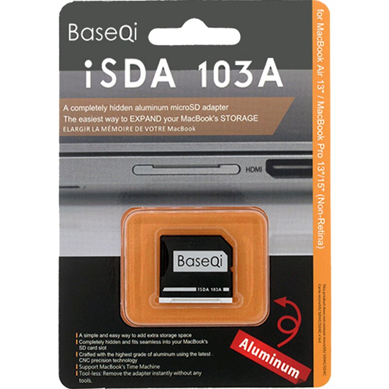 BaseQi MacBook 103/303/504/503 Aluminum Micro SD Adapter For MacBook Pro Retina 13"/15" and MacBook Air 13": WHITE