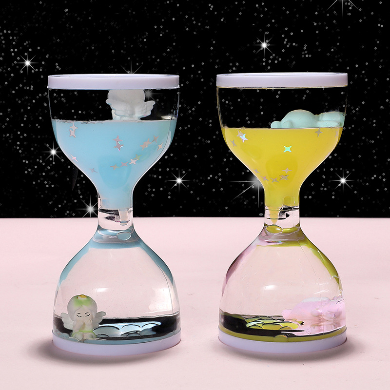 ​ ​ Ampulheta líquida para alívio do estresse, decoração criativa de gota de óleo para presente de aniversário, decoração de escritório doméstico