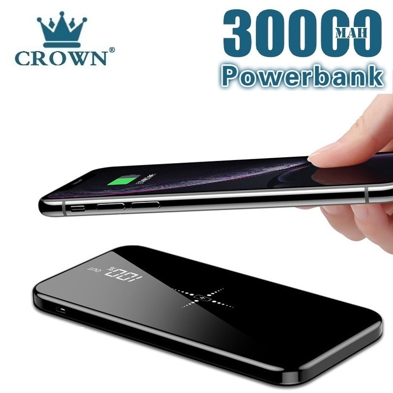 Wireless 30000mAh Power Bank Dual USB Mirror Screen Wireless Charger Powerbank Bateria External For iphone8 X Samsung