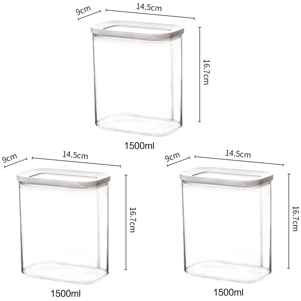 Contenedor de almacenamiento de cocina, refrigerador de cocina, caja de fideos, cereales, fruta seca, tanque de almacenamiento de aperitivos, tanque sellado transparente: 3 pcs 1500ml