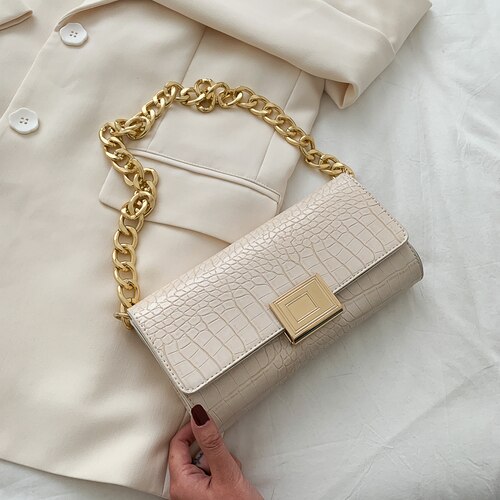 Vintage Bags For Women Crocodile pattern Shoulder Purse Luxury Handbags Women Bags Female Bags Purse: Creamy-white